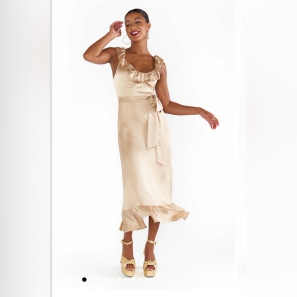 Show me your Mumu Alexis ruffled satin midi dress with belt 20316 - Picture 4 of 16